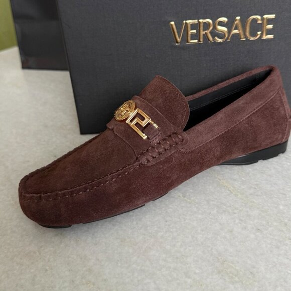 VERSACE 1009707 Medusa Men\'s Brown Suede Driver‎ Shoes, 40.5 main image 4